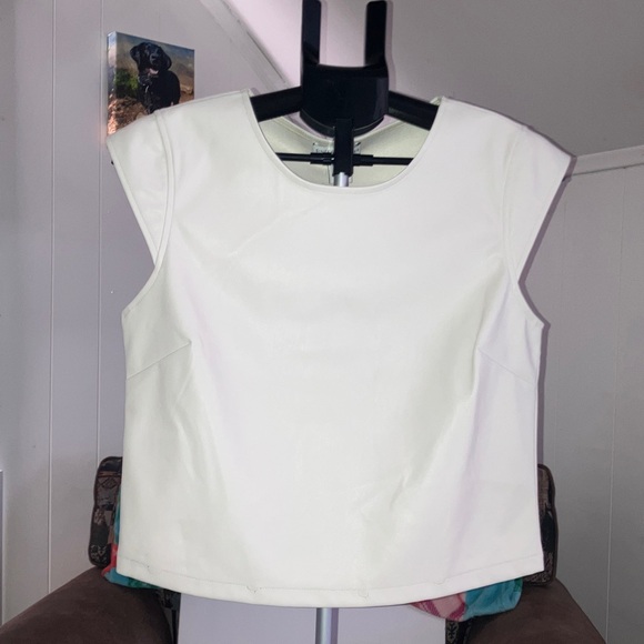 Tops - Chic Cream Women's Blouse faux leather